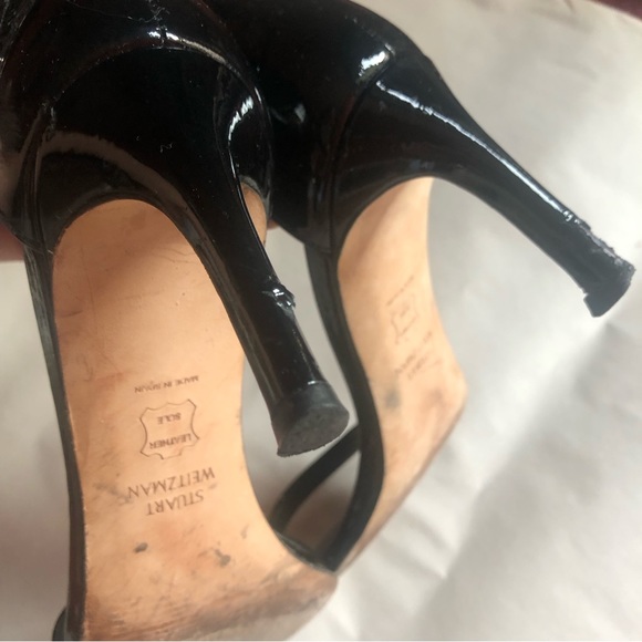 ❤️Stuart Weitzman Black Sandals Heels Patent Leather size 5 M - Picture 6 of 10